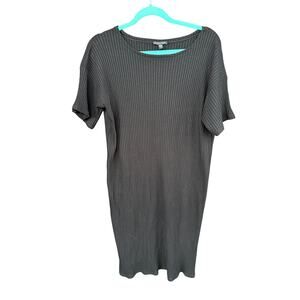 Eileen Fisher Black Ribbed Tencel Lyocell Stretch T-Shirt Shift Dress Large